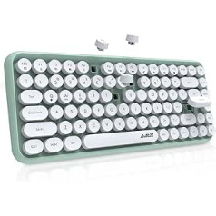 FELiCON 308i Wireless Retro Keyboard, Bluetooth Silent Cute Computer Keyboard with Round Punk Keycap, Matte Texture, Compact 84 Keys, QWERTY, Typewriter Design for PC, Laptop, Mac Green