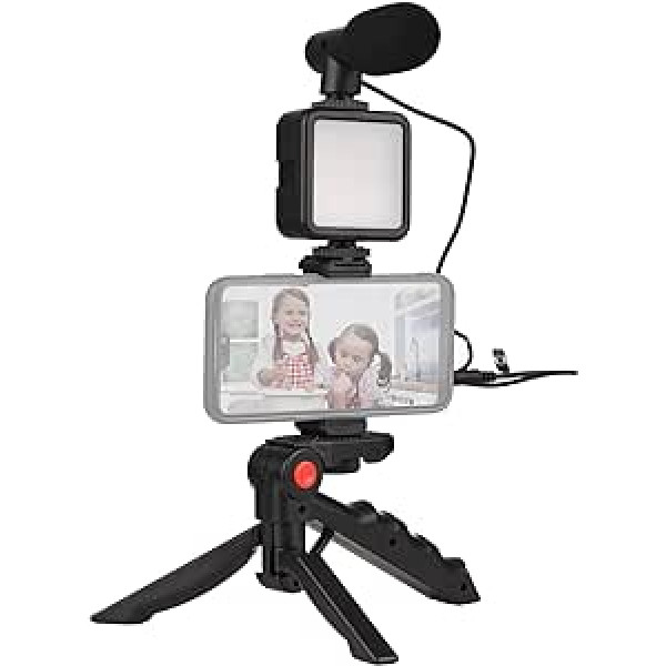 Camnoon Smartphone Vlog Kit Mini LED Video Light + Cardioid Microphone + Extendable Phone Clip + Tripod with Adjustable Brightness for Live Stream Vlog Video Recording Video Conference Selfie