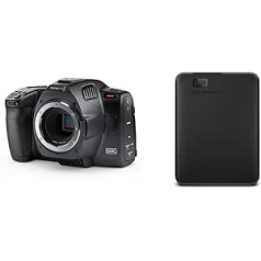 Blackmagic Design Pocket Cinema Camera 6K G2 & WD Elements Portatīvais ārējais cietais disks 5 TB (mobilā atmiņa, USB 3.0 interfeiss, Plug and Play, formatēts operētājsistēmai Windows) Melns