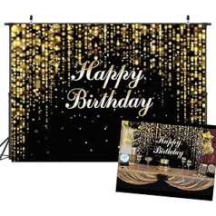 AIIKES 10 x 8 ft Photography Happy Birthday Background Black and Gold Glitter Bokeh Background Baby Adult Birthday Summary Banner Cake Photo Studio Props 11-835