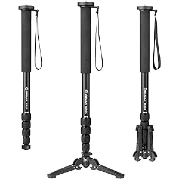 Monopod, Moman MA65 Camera Tripod with Feet, Aluminium Travel Tripod DSLR Monopod Compact Portable Photography Monopod 5 Sections up to 165 cm Payload 10 kg, Black