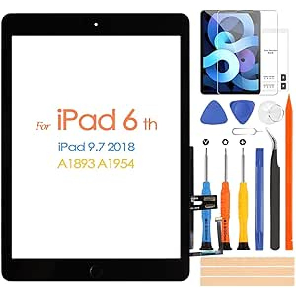 Jauns iPad 6 2018 9,7 A1893 A1954 skārienekrāns ar mājas stikla pogu iPad 6 2018 9,7 collu ciparu pārveidotāja displeja stikls ar bezmaksas rūdīta stikla ekrāna aizsarga remonta komplektu (bez LCD displeja)