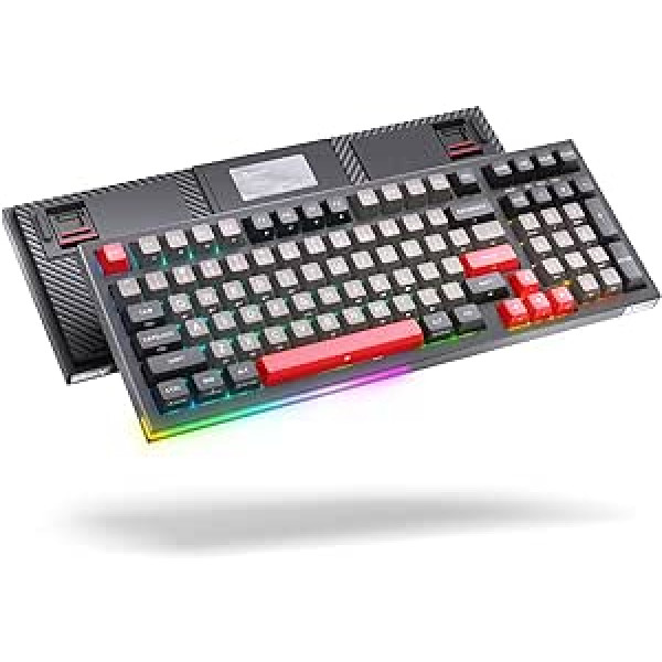 KEMOVE spēļu tastatūra, mehāniskā spēļu tastatūra RGB apgaismojums, PBT dubultkrāsu taustiņu vāciņi ar 3 režīmiem, 4000 mAh akumulators, karstā maiņa, noņemams akumulators un 98 taustiņu izkārtojums