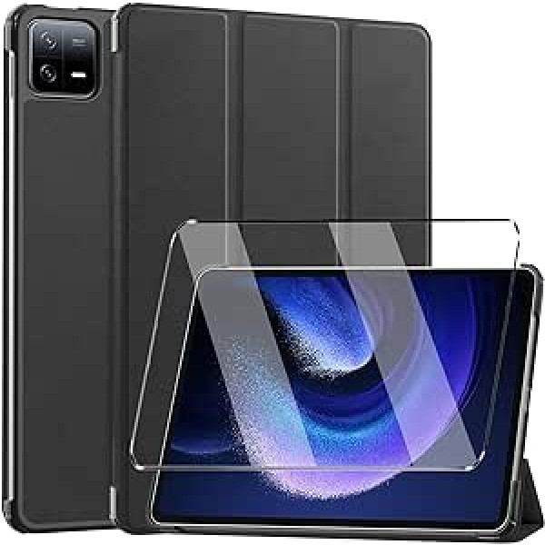 HuiYouMY futrālis tālrunim Xiaomi Pad 6 (2023) + 1 gabals ekrāna aizsargs Xiaomi Pad 6 case — pārslēdzams korpusa aizsargplēve — Xiaomi Pad 6 ekrāna aizsargstikls — melns