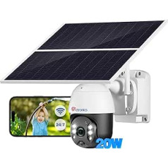 24/7 recording: ctronics solar surveillance camera outdoor 20 W solar panel 20000 mAh battery, 355°/95° swivel, wireless WLAN IP camera outdoor, PIR detection, coloured night vision, metal housing,