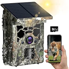 VOTUKU Solar Wildlife Camera WLAN Bluetooth, 4K 30fps 46MP Outdoor Hunting Camera Wireless App, Extra Large Detection Angle Motion Sensor Night Vision IP66 Waterproof 32GB Micro SD Card