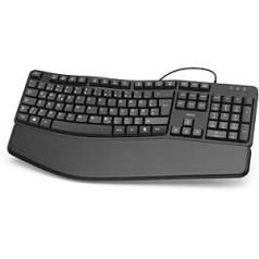 Hama ergonomiskā tastatūra (plaukstas balsta tastatūra, vadu tastatūra, tastatūra ar plaukstu balstu, datora tastatūra, ergonomiskā tastatūra, USB, noņemams plaukstas balsts) Melns