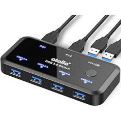 atolla KVM slēdzis USB slēdzis 4 portu USB 3.0 USB slēdzis 2 ieejas un 4 izejas ar 2 x 1,5 m USB 3.0 AA kabeli printeriem, pelei, tastatūrām, USB zibatmiņām, cietajiem diskiem, skeneriem utt.