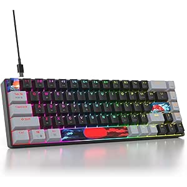 SOLIDEE pārnēsājama 65% mehāniskā spēļu tastatūra, 68 taustiņu kompaktais RGB LED fona apgaismojums, vadu tastatūra ar USB tipa C kabeli, ar lineāro sarkano slēdzi operētājsistēmai Windows PC Mac (68 dark)