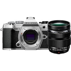 OM SISTĒMA OM-5 mikro četru trešdaļu sistēmas kamera ar M.Zuiko Digital ED 12-40mm PRO II objektīvu, 20MP Live MOS sensoru, optimizētu 5 asu attēla stabilizāciju, sudraba/melnā krāsā