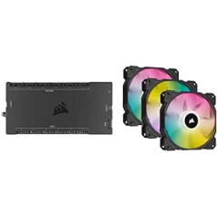 Corsair iCUE SP120 RGB Elite Performance 120 mm PWM Fan Pack of 3 with iCUE Lighting Node Core Black & iCUE Commander Core XT, Digital Control of RGB Lighting and Fan Speed Black