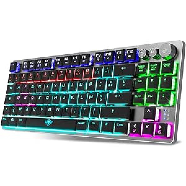 Spirit of Gamer XPERT K1300, žaidimų klaviatūra mechaninė TKL belaidė Bluetooth, mygtukai 100% anti-ghosting jungiklis RED, RGB žaidimų klaviatūra pagaminta iš aliuminio Azerty, suderinama Mac, iOS, Android ir asmeniniams kompiuteriams