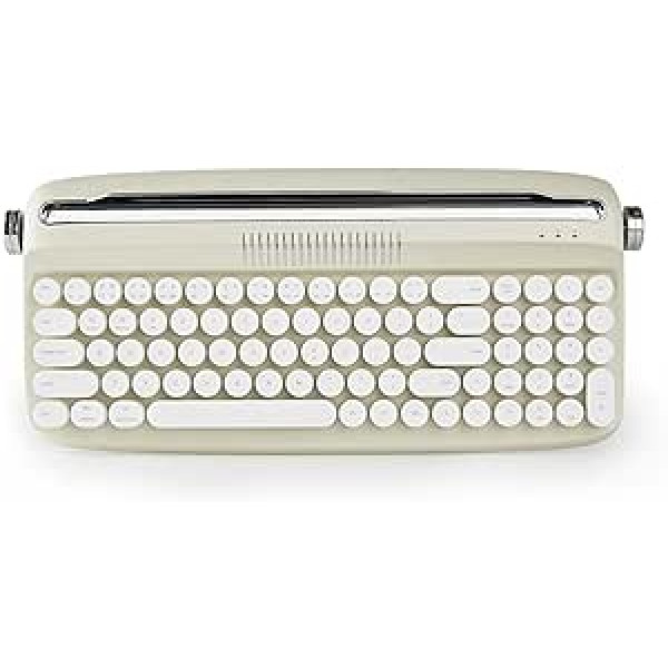 YUNZII atjaunināta bezvadu rakstāmmašīnas vintage tastatūra ar iebūvētu turētāju, USB C/Bluetooth tastatūra ar apaļu tastatūras vāciņu, vairākas ierīces Win/Mac (B309, Shami)