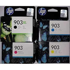 HP 903XL melns un HP 903 1x ciāna / fuksīna / dzeltena oriģinālās printeru kasetnes HP Officejet 6950, HP Officejet Pro 6960, HP Officejet Pro 6970