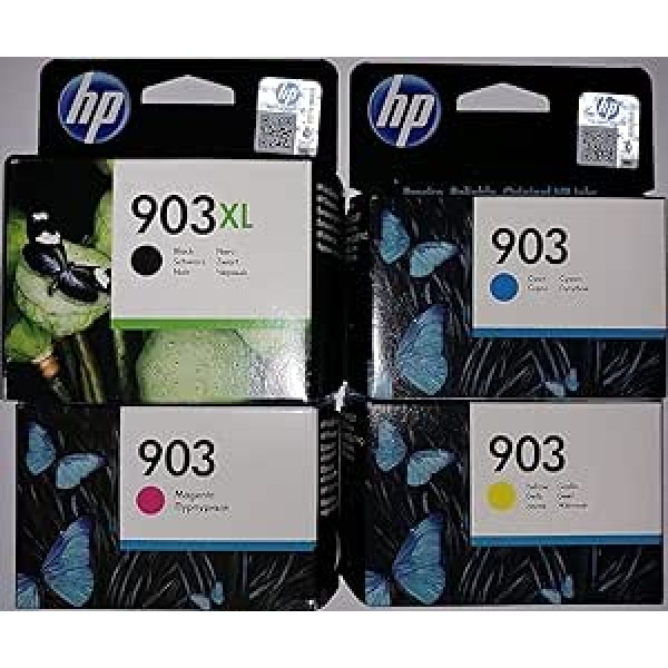 HP 903XL melns un HP 903 1x ciāna / fuksīna / dzeltena oriģinālās printeru kasetnes HP Officejet 6950, HP Officejet Pro 6960, HP Officejet Pro 6970