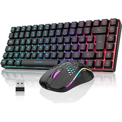 RedThunder K84 Combo USB bezvadu AZERTY franču AZERTY tastatūra un pele 75% TKL tastatūra un viegla šūnveida optiskā pele 3200 DPI (melna)