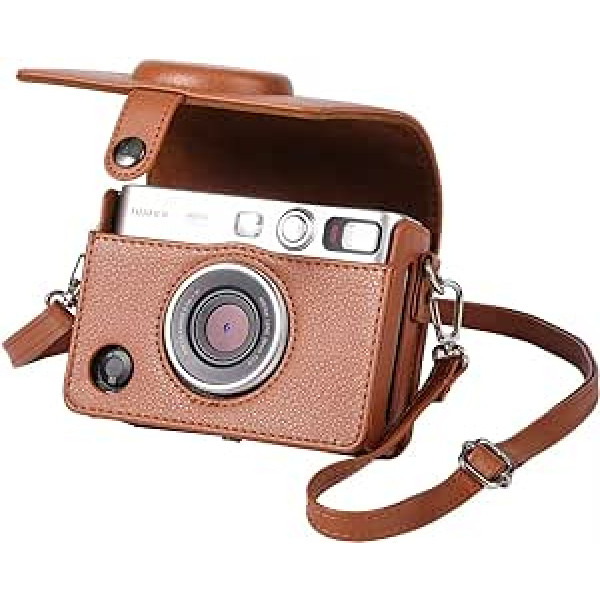 MUZIRI KINOKOO Instax Mini EVO Camera Case Compatible with Polaroid Instax Mini EVO Camera Protective Case with Adjustable Shoulder Strap, Lychee Pattern Brown Horizontal, Handbag holder