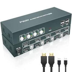 KVM Switch HDMI, KVM Switch 2 monitori, USB 2.0, 4K@30Hz, KVM Switch 4 PC 2 monitori, atbalsta EDID, pogu slēdzi un karsto taustiņu slēdzi, datora monitora tastatūras peles pārslēdzēju 4 datoriem