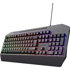 „Trust Gaming GXT 836 Evocx“ žaidimų klaviatūra su vokišku QWERTZ išdėstymu, 78 % perdirbto plastiko, RGB apšvietimas, apsauga nuo vaiduokliškumo, medijos klavišai, žaidimų klaviatūra, skirta asmeniniam kompiuteriui / nešiojamam kompiuter