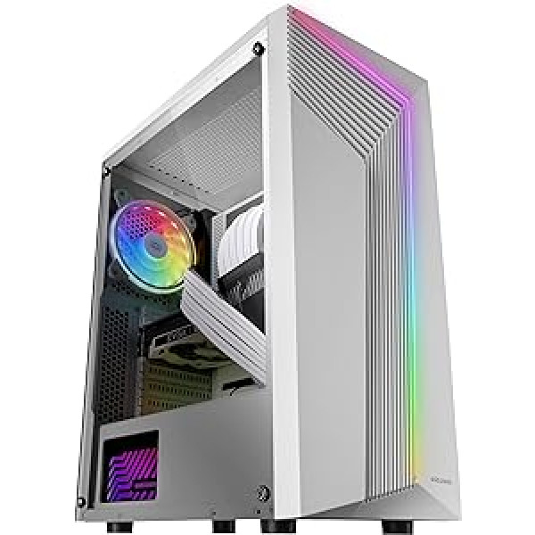 Mars Gaming MC-X7 PC Gaming ATX Case, White, ARGB Front, 12 cm RGB Fan, Full Side Window