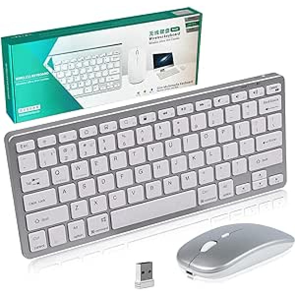 Bluetooth bezvadu tastatūra ar peli 2.4G Silent Mini Keyboard Ultra Thin bezvadu tastatūras peles komplekts iPad, Mac, personālajam datoram, klēpjdatoram, planšetdatoram, virsmai, tālrunim, datoram, viedtelevizoram, Windows/Android/iOS