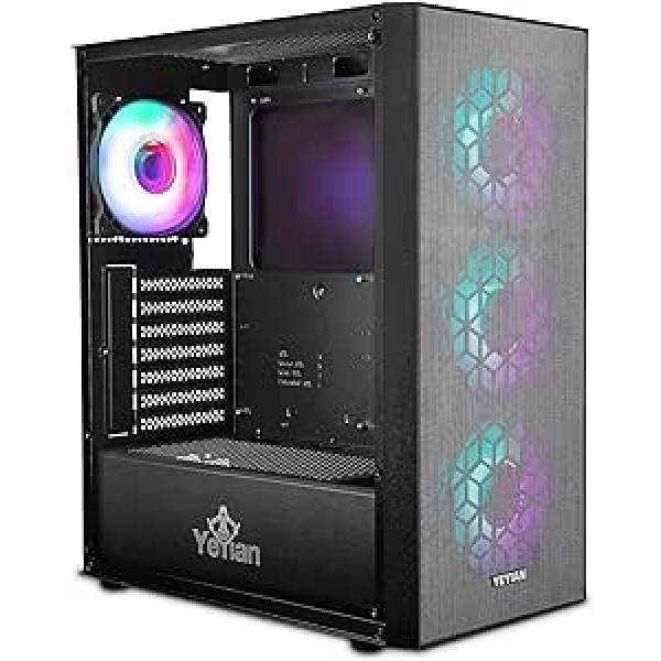 YEYIAN Dragoon ARGB Medium Tower ATX Micro ATX Mini ITX Mesh priekšējais sānu panelis caurspīdīgs rūdīta stikla sānu panelis 4 ventilatori 3 priekšējie 1 aizmugurējie 120 mm 1600 apgr./min.