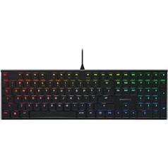 CHERRY MX 10.0N RGB, plakana mehāniskā spēļu tastatūra ar RGB apgaismojumu, ASV starptautiskais izkārtojums (QWERTY), vadu, CHERRY MX zema profila RGB ātruma slēdži, melns