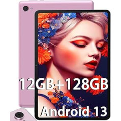 XUEMI planšetdators ar skārienekrānu, 10 zoll, astoņkodolu 12 GB RAM + 128 GB ROM, (1 TB erweiterbar) WiFi planšetdators Android 13 GMS-Zertifizierung, 8 MP + 5 MP kameras, tips C, 6000 mAh akumulators, Rosa