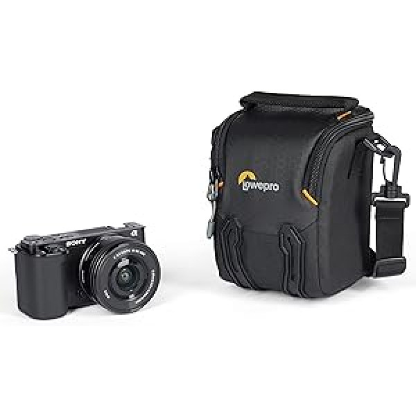 Lowepro Adventura SH 115 III kameras plecu soma ar regulējamu/noņemamu plecu siksnu, kameras mugursoma bezspoguļa kamerām, saderīga ar Sony Alpha 6000 sēriju, melna