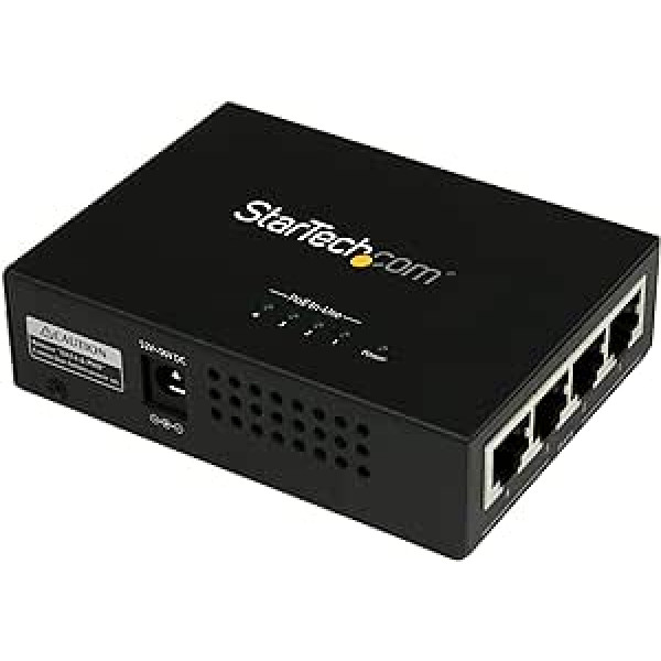 StarTech 4 portu Gigabit Midspan PoE+ inžektors 802.3at/af Sienā montējams barošanas Ethernet adapteris