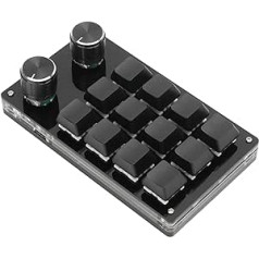 Septpenta mini tastatūra ar 12 taustiņiem, makromehāniskā tastatūra ar vienu roku ar 2 regulēšanas pogām, Plug and Play, programmējama daudzfunkcionāla saīsne, piemērota biroja spēļu laboratorijai (melna)