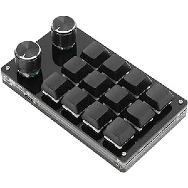 Septpenta Mini Keyboard with 12 Keys, Macro Mechanical One-Handed Keyboard with 2 Adjustment Knobs, Plug and Play, Multifunctional Shortcut Programmable, Suitable for Office Gaming Lab (Black)