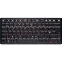 CHERRY KW 9200 Mini kompakta vairāku ierīču tastatūra līdz 4 ierīcēm, Lielbritānijas izkārtojums (QWERTY), Bluetooth® izvēle, bezvadu vai kabelis, uzlādējama, melna