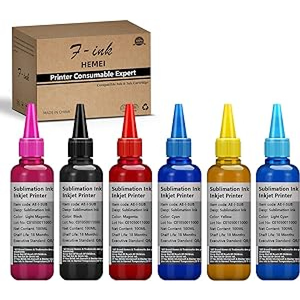 HEMEI 6 Flaschen Sublimationstinte Compatibel für Epson 6 Farben T50 P50 T59 T60 1400 1390 1500W R300 RX600 Drucker — Transferdruckfarbe