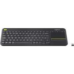 Logitech K400 Wireless Plus TV tastatūra ar skārienpaliktni, 2,4 GHz savienojums, izmantojot USB Unifying uztvērēju, programmējami multivides taustiņi, Windows / Android / ChromeOS, Šveices QWERTY izkārtojums - melns