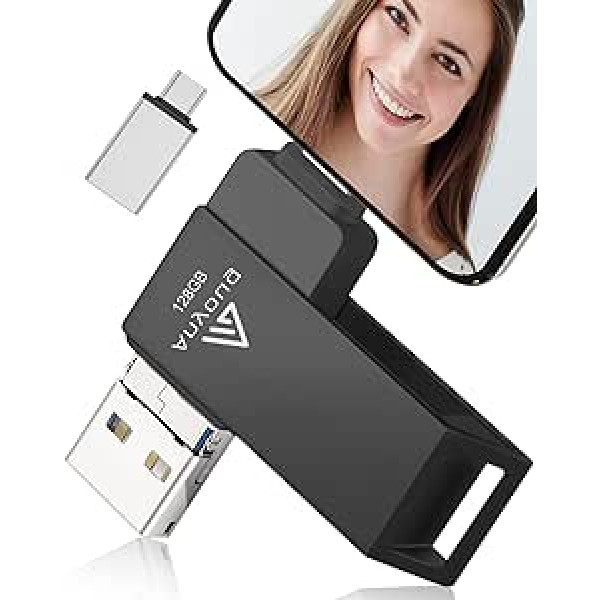 USB zibatmiņa 128 GB, jebkura USB C atmiņa USB 3.0 mini USB atmiņa (mobilā atmiņa, rotējošs dizains, automātiska dublēšana) personālajam datoram, tālrunim, Android mobilajam tālrunim, paliktnim, klēpjdatoram un datoram, četri vienā, 