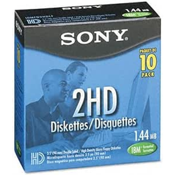 Sony — 8,9 cm (3,5 zoll) diskete, 10 er Pack, 1,44 MB formāts (IBM)