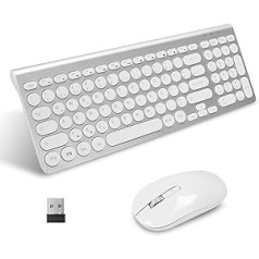 LeadsaiL, bezvadu tastatūras peles komplekts, ergonomiskā pele un tastatūra, bezvadu datora tastatūra un pele, vācu QWERTZ izkārtojums, klusas tastatūras un peles pogas, MacOS dators, klēpjdators, sudraba krāsa