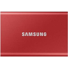 Samsung T7 pārnēsājamais SSD — 1 TB — USB 3.2 Gen.2 ārējais SSD, metālisks sarkans (MU-PC1T0R/WW)