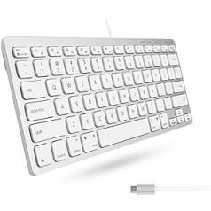 Macally Mini USB C tastatūra, kompakta tastatūra operētājsistēmai MacOS, Windows, planšetdators ar USB-C, 78 taustiņi ar šķērveida mehānismu un 13 īsinājumtaustiņi