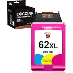 COCCINK 62XL (1 krāsu) atkārtoti ražotu printeru kasetņu nomaiņa HP 62 XL, Envy 5540 5541 5545 5640 5642 5660 7640 7645 OfficeJet 200 250 252 547 45 547 545 040 8045 Printeris