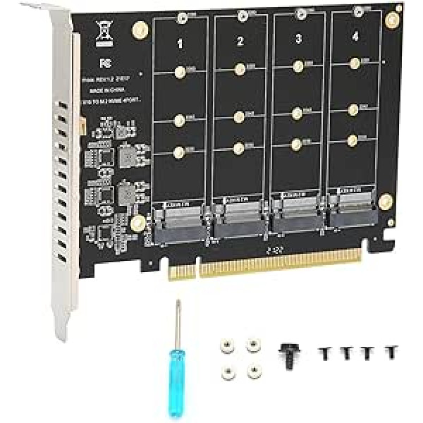 SSD į PCIE adapterio kortelė, 4 prievadų M.2 NVMe SSD į PCIE X16 M rakto kietojo disko keitiklio skaitytuvo išplėtimo kortelė su 4 išplėtimo kortelėmis SATA adapteriu (ph44)