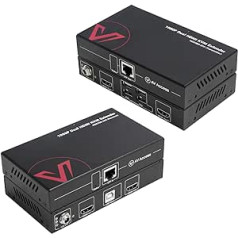 AV piekļuves HDMI KVM paplašinātājs LAN Ethernet RJ45 2 monitors, izmantojot Cat5e/6/6a/7 kabeli līdz 1080p@60Hz 60 m, nulles latentuma paplašināts dubultskats, 4 USB 2.0 porti tastatūrai/pelei, HDCP 1.4, PoC, 1 in 2 out