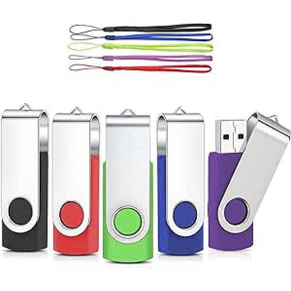 Aretop USB nūjas 32 GB iepakojums ar 5 pagriežamiem metāla daudzkrāsainiem ātrgaitas USB 2.0 zibatmiņas piedziņas iepakojumu (daudzkrāsu)