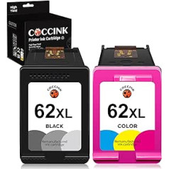 COCCINK 62XL (1 melns, 1 krāsu) atjaunotas printeru kasetnes HP 62 XL nomaiņai Envy 5540 5541 5545 5640 5642 5660 7640 7645 OfficeJet 200 250 404 754 75 40 6 8040 8045