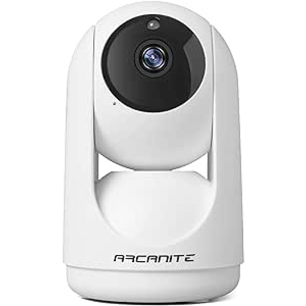 ARCANITE 1080P bezvadu mājas drošības WiFi IP kamera mazuļu un mājdzīvnieku uzraudzībai, mobilā tālruņa lietotne tālvadības pultij, nakts redzamība, audio, MicroSD kartes slots, balts