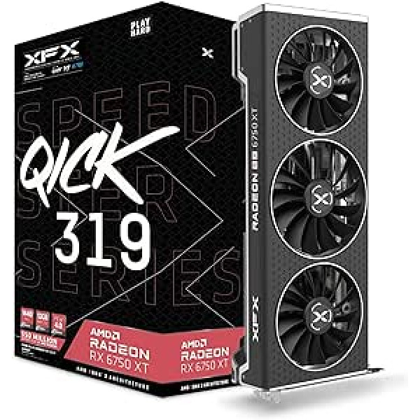 XFX Speedster QICK319 Radeon RX 6750XT Ultra Gaming Graphics Card with 12GB GDDR6 HDMI 3xDP, AMD RDNA™ 2 (RX-675XYLUDP)