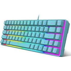 Snpurdiri 60% spēļu tastatūra, ergonomisks mazs mini, klusa, kompakta RGB aizmugurgaismota tastatūra operētājsistēmai Windows, personālajam datoram, klēpjdatoram, spēlēm (68 taustiņi, zils)