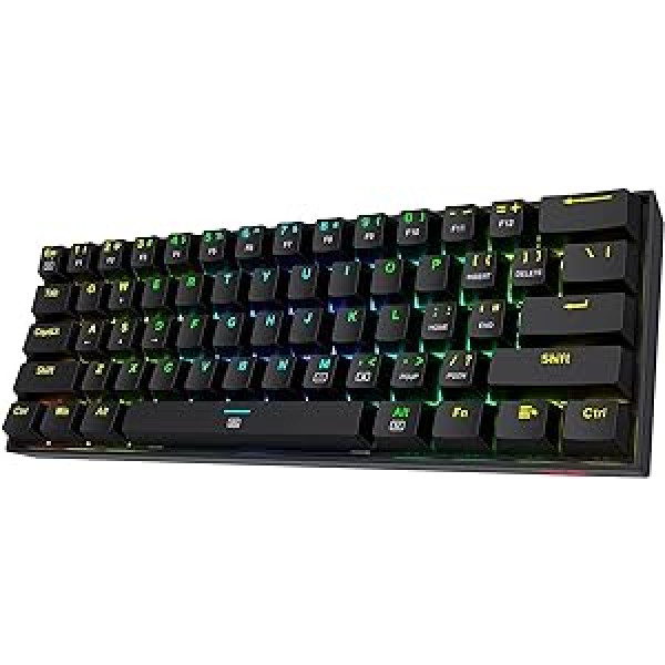 Redragon K630 Dragonborn 60 % laidinė RGB žaidimų klaviatūra, 61 klavišų kompaktiška mechaninė klaviatūra su liečiamu mėlynu jungikliu, profesionalios tvarkyklės palaikymas, juoda