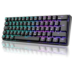 RK ROYAL KLUDGE RK61 RGB 60% mehāniskā spēļu tastatūra, bezvadu/vadu Bluetooth tastatūra ar iespējotu karstās maiņas Clicky Blue slēdzi, saderīga ar vairākām ierīcēm, melna (QWERTZ)